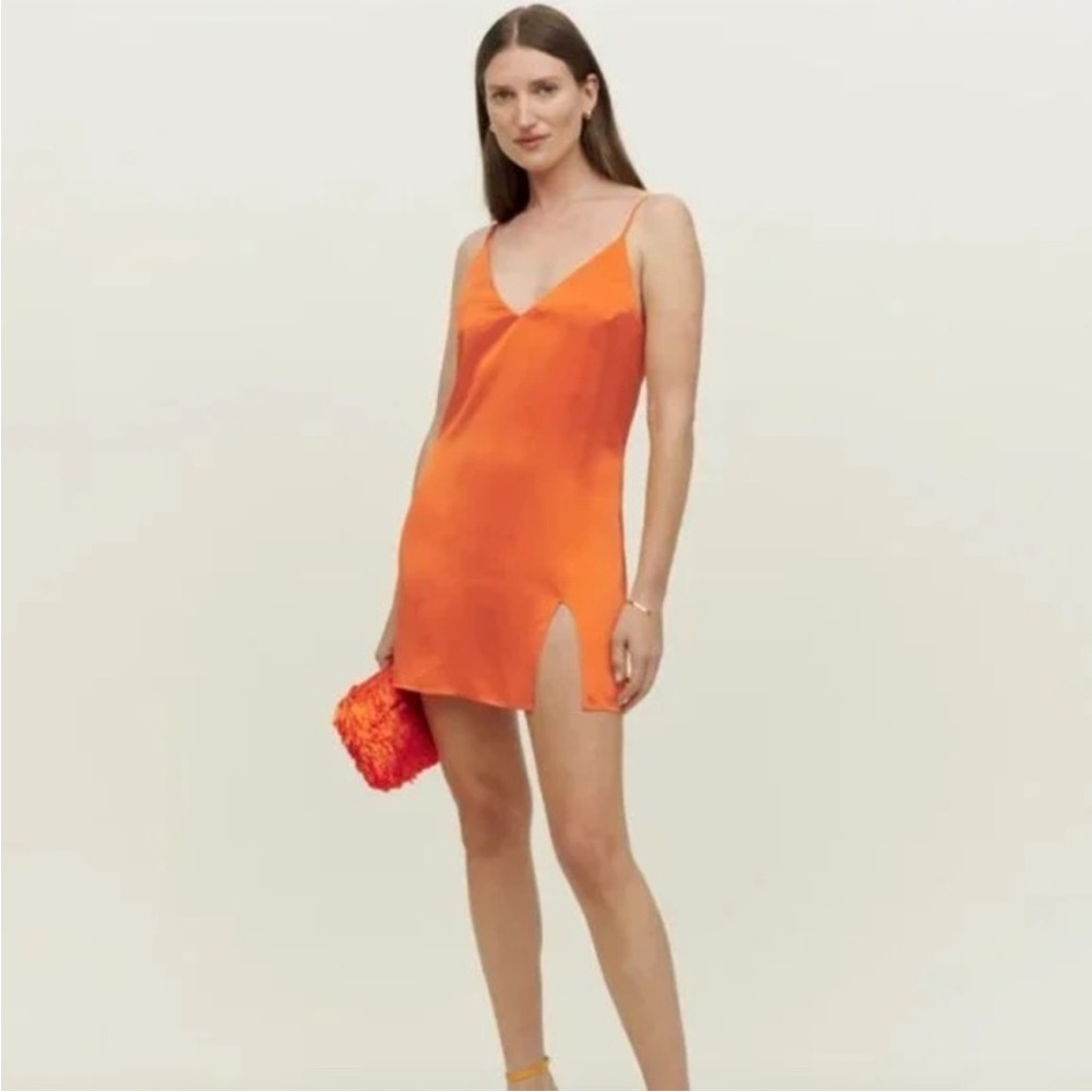 Reformation Orange Silk Mini Dress